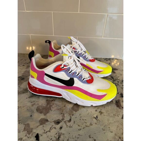 Nike Air Max 270 React Sneakers White Pink Yellow Black, Women’s Size 9 - Picture 2 of 12
